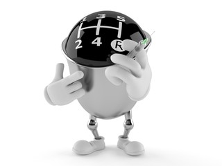 Fototapeta premium Gear knob character holding a syringe