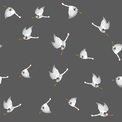 White Geese Seamless Pattern on Grey Background. Animal Bird Texture.
