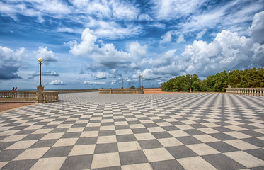 Mascagni Terrace, promenade of Livorno, picturesque seashore in Tuscany, Italy, Europe