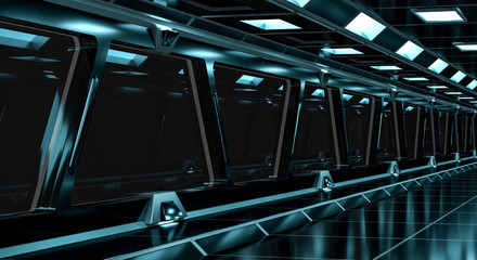 Spaceship black corridor 3D rendering