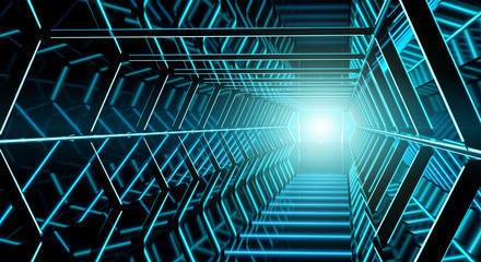 Dark futuristic spaceship corridor 3D rendering