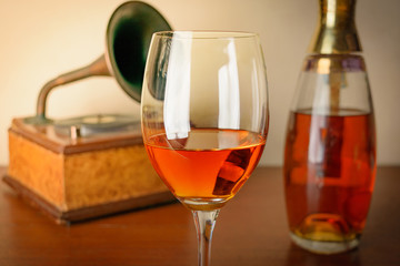 close up old whisky and buttle