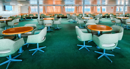 Interior of Ferry passenger cabin on carrier to Zakinthos island.