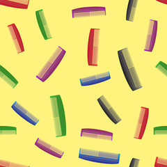 Colorful Plastic Combs  Seamless Pattern on Yellow. Barber Supplies Background.