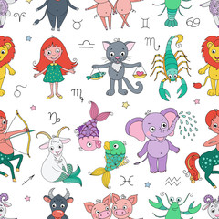 Funny seamless pattern with zodiac sign