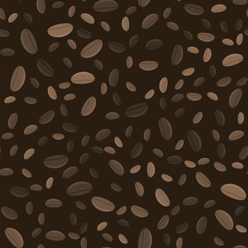 Coffe Beans Seamless Pattern on Brown Background