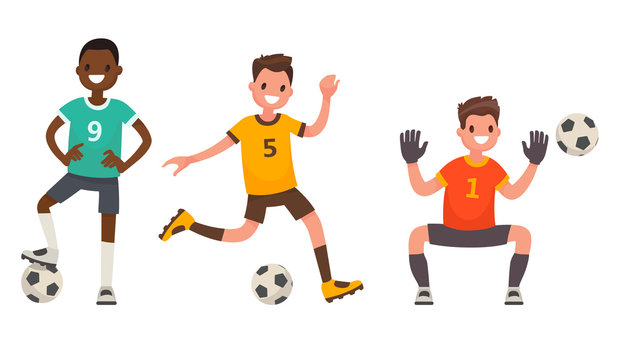 Set of characters of soccer player. Vector illustration in a flat style