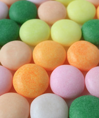 Close-up of Colorful Round Candies with Selective Focus for Background, Banner, Texture 