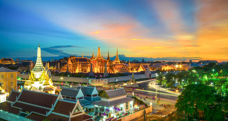 Grand palace and Wat phra keaw at sunset bangkok, Thailand
