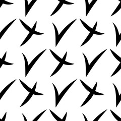 Seamless pattern of check mark icons simple on white background. Black cross and tick. Vector illustration
