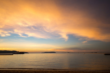 Golden sunset over ocean
