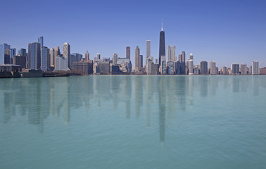 Skyline of Chicago city taken from the lake on a clear day