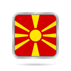 Flag of Macedonia. Metallic gray square button.
