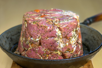 Beautiful meat is fried in a frying pan