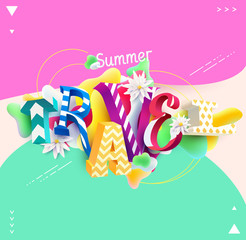 Summer travel - 3D colorful vector. Typographic illustration.