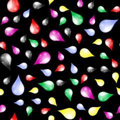 Colorful Drops Seamless Pattern on Black Background
