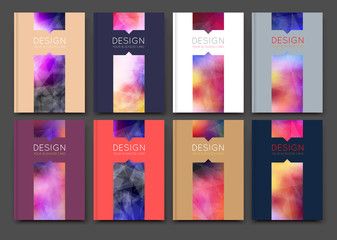 Abstract bright binder art. Patch color a4 brochure cover design. Blurb info banner frame. Elegant ad flyer text font. Title sheet model set. Fancy vector front page. Low polygonal crystal facets icon