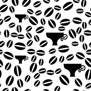 Coffee Beans Seamless Pattern on White Background