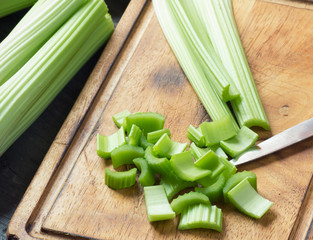 Fresh green celery stems