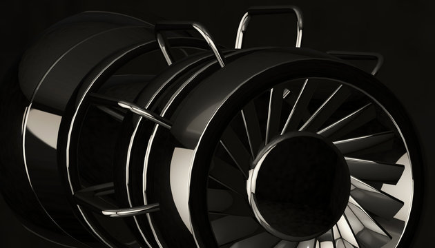 Jet engine on black background, 3d render