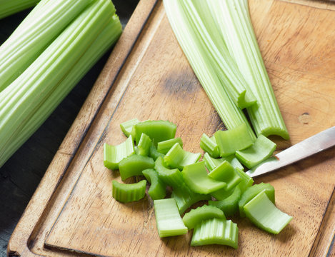 Fresh green celery stems