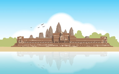 Vector illustration of Angkor Wat temple , Siem Reap, Cambodia