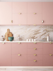Mockup interior kitchen in pastel colors. 3D render, 3d illustration