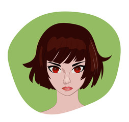 Anime girl with brown bob hair vector portrait