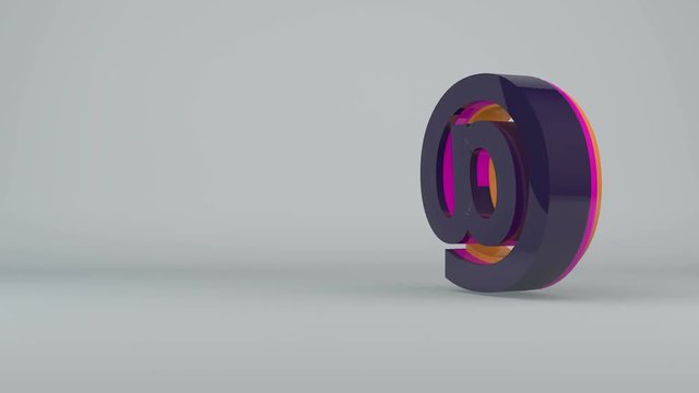 Colorful e-mail symbol rotate on white background. Seamless loop