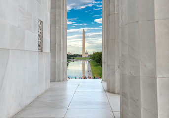 Lincoln Memorial and Washington Monument on the Reflecting Pool, Washington, DC, USA.