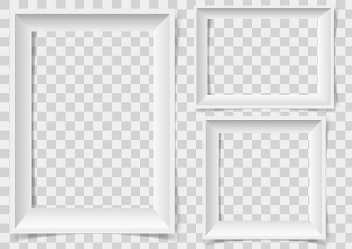White Picture Frame With Shadows Isolated On Vector Transparent Background.