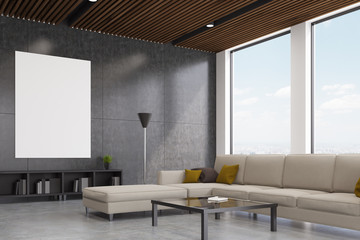 Gray living room iterior, side