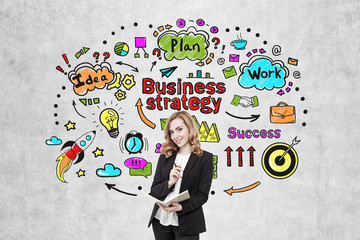 Red haired woman and business strategy