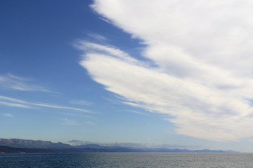 Landscape of sea and mountains.