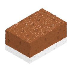 Isometric chocolate cake isolated on white background. Vector illustration of sweetness.