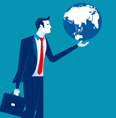 Businessman holding the globe. Concept business vector illustration.