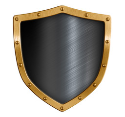 Gold and black metal shield isolated 3d illustration