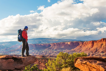 Hiker in Capitol reef National park in Utah, USA © Maygutyak