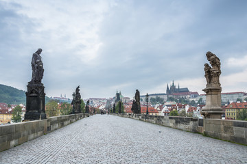 Charles Bridge (Karluv Most) early in the morning without people in Prague. Czech Republic