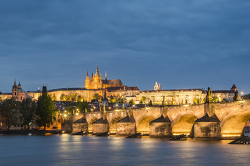 Charles bridge (Karluv Most) at the evening. Czech Republic