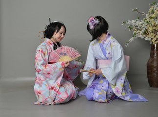 A girls in a yukata Tea ceremony