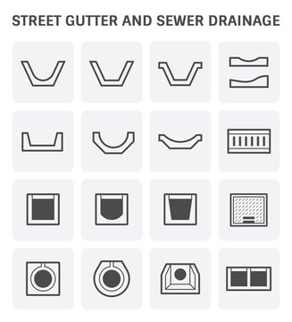 Vector Icon Of Street Gutter Or Road Gutter And Sewer Drainage.