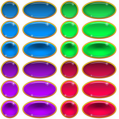 Set of Glass Buttons, Round and Ellipse, in Various States - Normal, Illuminated, Clicked. Computer Icons, Elements for Web Design, Isolated on White. Eps10, Contains Transparencies. Vector