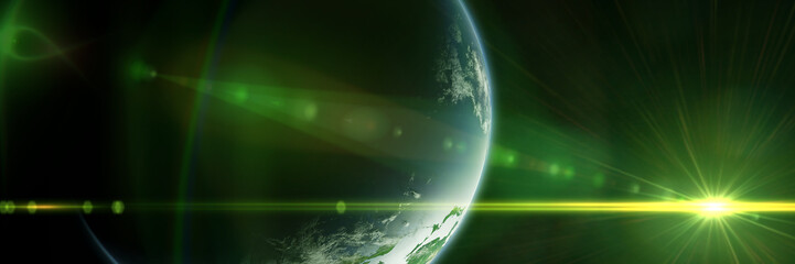 planet Earth lit by a mysterious green star © dottedyeti