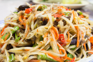 Papaya salad, healthy eating and eating much diarrhea, Popular local cuisine of Thailand.