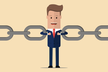 Businessman holding a chain together. Business concept. Vector illustration
