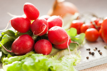 Radish, tomato, lettuce and spices