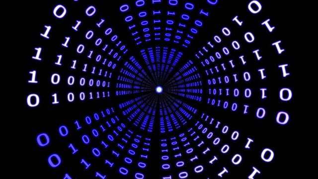 Flight through a binary code tunnel (3D Rendering)