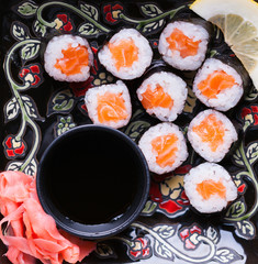 Sushi rolls and ginger on a dish