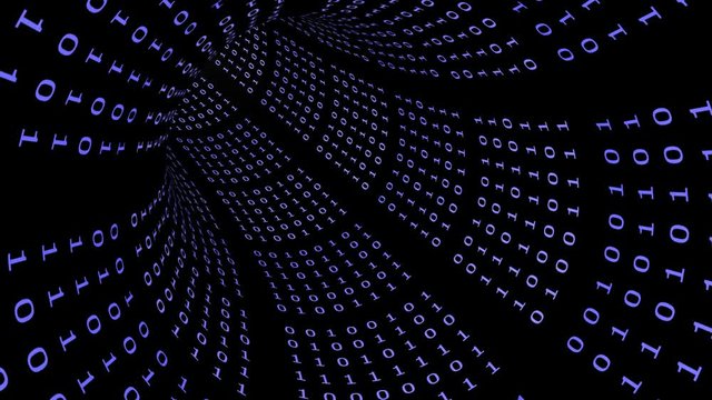 Flight through a binary code tunnel (3D Rendering)